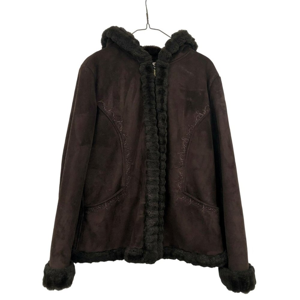 croft & barrow Dark Brown Faux Shearling Hooded Jacket